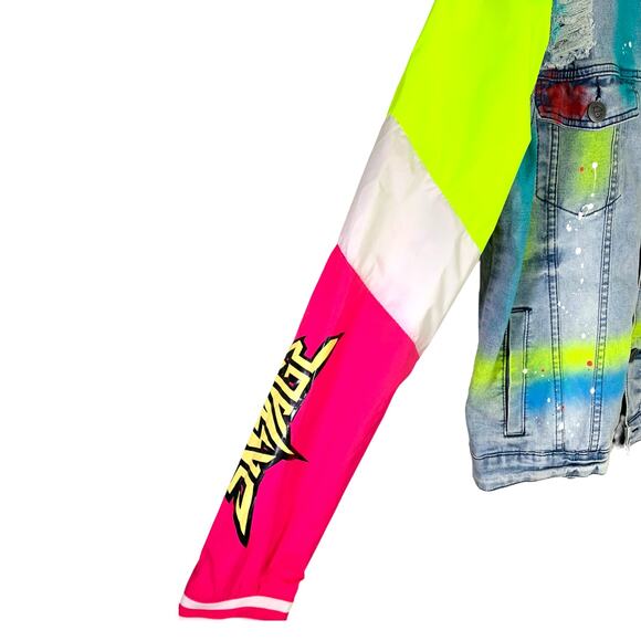 Encrypted Jean Jacket Womens M Blue Denim Graffiti Streetwear Sleeves 1980s - Picture 6 of 11